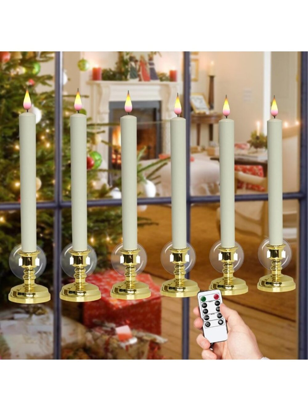 Flameless Window Candles with Remote & Timer - 11" Battery Operated, 6 Pack